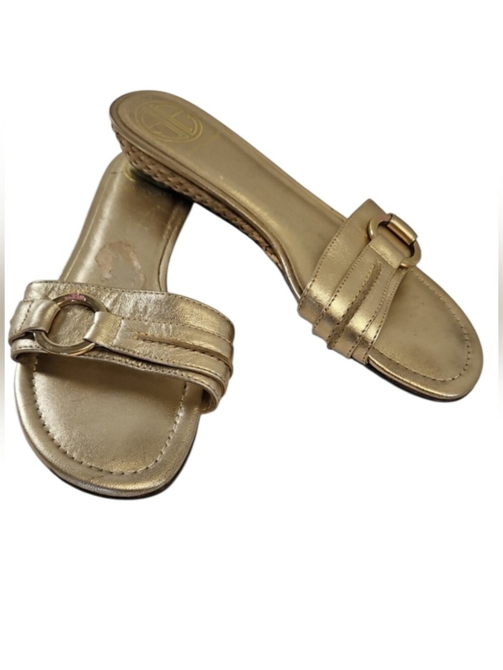 Lilly Pulitzer Metallic Gold Slide Sandals, Size 7.5